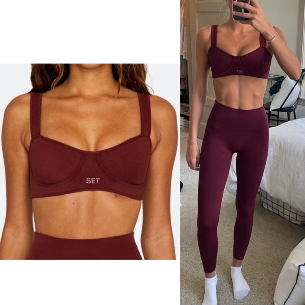 SET ACTIVE MAROON BELLS CONTOUR BRA & LEGGINGS SET SIZE SMALL